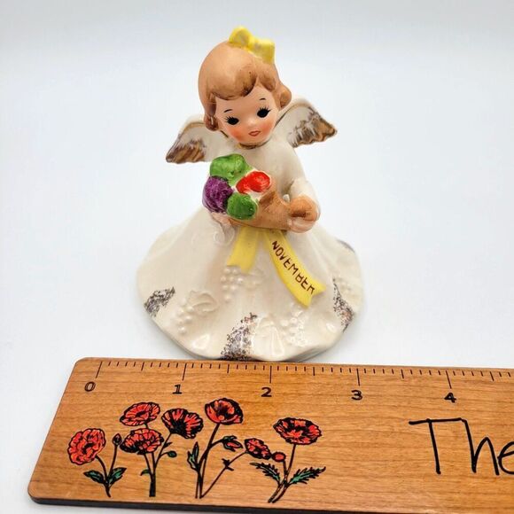 Very Rare Vtg November Angel Figurine with Cornucopia – Lefton Style Charm - Picture 7 of 9